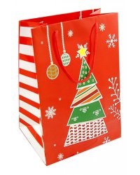 Пакет бумажный подарочный &quot;Красный с елкой&quot; (А4) (УП4-0014)