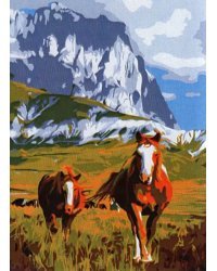 Холст с красками Лошади в горах