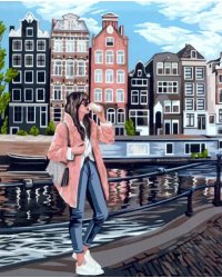 Картина по номерам на холсте. Девушка в Амстердаме