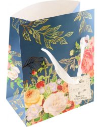 Пакет-коробка Цветы на синем
