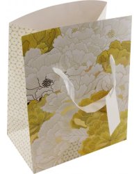 Пакет-коробка Бело-золотые цветы