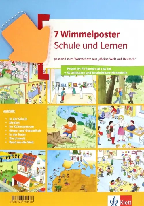 Wimmelposter Schule und Lernen passend zum Wortschatz aus &quot;Meine Welt auf Deutsch&quot;. 7 Poster