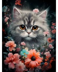 Алмазная мозаика Котёнок в цветах