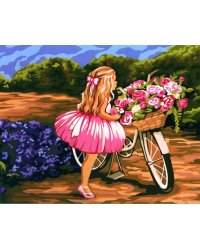Картина по номерам на холсте с подрамником Девочка с велосипедом