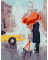 Холст с красками Романтичная пара под зонтом