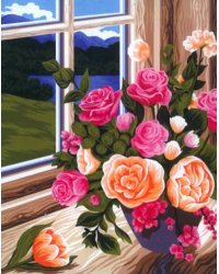 Картина по номерам на холсте Букет роз на окне