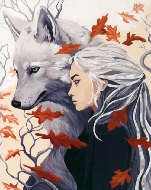 Картина по номерам с серебряной краской Девушка с волком