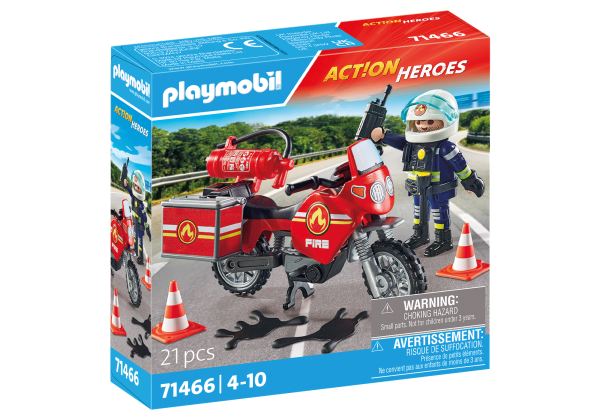 PLAYMOBIL ACTION HEROES Fire Motorcycle & Oil Spill Incident 71466