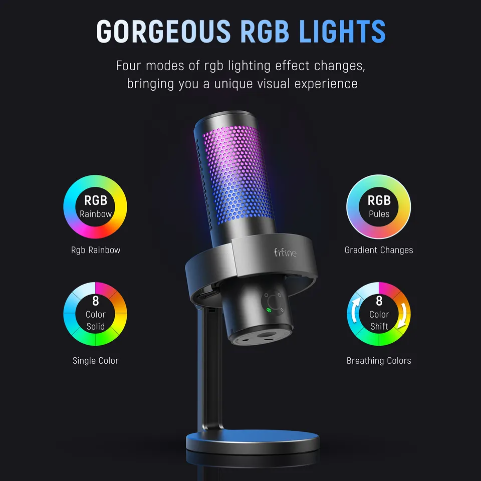 Микрофон Fifine A9 RGB для игр | подкасты | потоки | штатив | черный