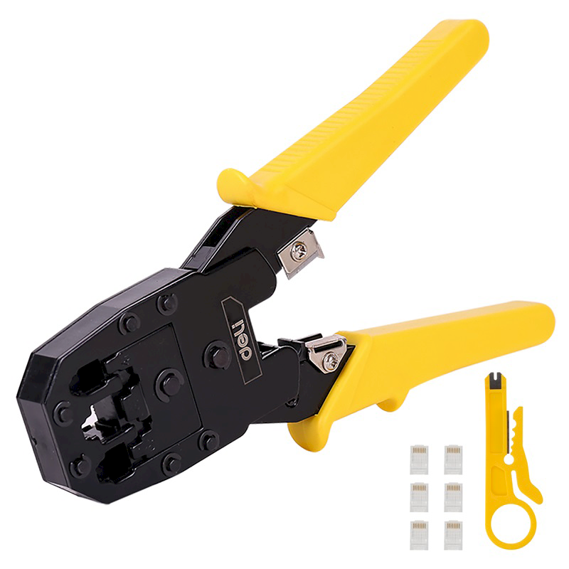 Crimper 4/6/8P RJ45/RJ14/RJ12/RJ9 Deli Tools EDL2468 (yellow)