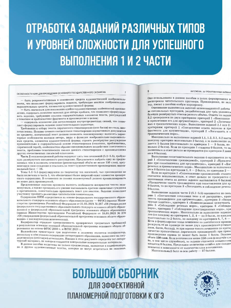 ОГЭ-2025. Литература.20 тренировочных вариантов экзаменационных работ для  подготовки к основному государственному экзамену